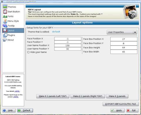 Screenshot of the Layout Section of the KBFX Configurator