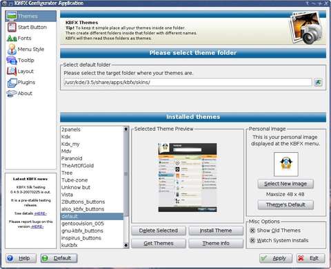 Screenshot of the Themes Section of the KBFX Configurator